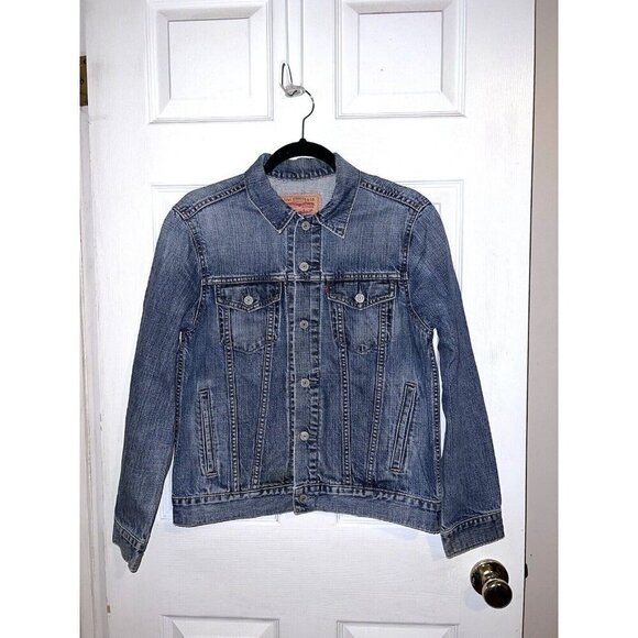 LEVI'S Denim Jacket Womens Red Tab Faded Blue Jean Trucker 57511 Sz L - Picture 1 of 13